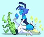  &lt;3 anthro biting_lip blue_eyes blue_hair blue_skin blush breasts butt cartoon_network cleavage clothed clothing duo facesitting female female/female green_skin hair lapis_lazuli_(steven_universe) peridot_(steven_universe) steven_universe steven_universe_(series) teeth unknown_artist 