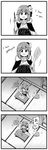  &gt;_&lt; 4koma alternate_costume closed_eyes comic crumpled_paper english flower frustrated greyscale hair_flower hair_ornament hieda_no_akyuu highres kousei_(public_planet) monochrome open_mouth paper pen pen-pineapple-apple-pen solo touhou translation_request trash writers_block 