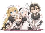  :&lt; ;d blonde_hair blue_eyes blush chibi closed_mouth fate/apocrypha fate/grand_order fate_(series) furrowed_eyebrows hat headpiece jeanne_d'arc_(alter)_(fate) jeanne_d'arc_(fate) jeanne_d'arc_(fate)_(all) jeanne_d'arc_alter_santa_lily long_hair looking_at_viewer maid marie_antoinette_(fate/grand_order) multiple_girls one_eye_closed open_mouth shio_kuzumochi short_hair smile twintails v-shaped_eyebrows wavy_mouth white_hair yellow_eyes 