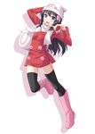  ass_visible_through_thighs bag beanie black_hair black_legwear blue_eyes boots coat dress full_body hat hikari_(pokemon) knee_boots kyuutou_(kyuutouryuu) long_hair looking_at_viewer open_mouth pink_footwear poke_ball poke_ball_(generic) pokemon pokemon_(game) pokemon_dppt pokemon_platinum scarf short_dress smile solo thighhighs winter_clothes zettai_ryouiki 