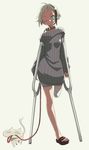  ahoge bikko black_hair blue_eyes cat collar commentary_request crutch dress full_body leash multicolored_hair one-eyed original role_reversal scar short_hair solo sweater sweater_dress two-tone_hair yoshida_on 