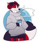  anthro canine clothed clothing earmuffs fur hair hot_chocolate male mammal nepetacide smile solo 