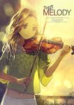  blonde_hair bow_(instrument) brown_eyes closed_mouth green_shirt instrument midriff music original pants playing_instrument shirt smile solo standing violin white_pants wide_sleeves yohan12 