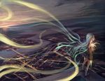  angel_beats! cityscape from_above grey_hair highres legs monono red_eyes river scenery school_uniform solo tenshi_(angel_beats!) 