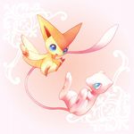  fang fuchsia gen_1_pokemon gen_5_pokemon legendary_pokemon mew no_humans pokemon pokemon_(creature) simple_background tail victini 