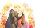  1girl armor blonde_hair blush couple dissidia_final_fantasy final_fantasy final_fantasy_vi final_fantasy_xii gabranth_(ff12) hetero hug jewelry lips necklace pantyhose rakurai4 tina_branford 