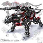  cheetah claws energy_gun fang glowing glowing_eyes green_eyes katahira_masashi laser_rifle lightning_saix mecha no_humans tail teeth weapon wings zoids 