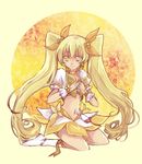  bad_id bad_pixiv_id blonde_hair boots bow choker cure_sunshine hair_ribbon heartcatch_precure! knee_boots kneeling long_hair magical_girl midriff myoudouin_itsuki navel orange_choker precure ribbon shuu_(shu-nm) skirt smile solo twintails yellow yellow_background yellow_bow yellow_eyes yellow_skirt 