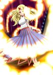  blonde_hair cuffs danmaku highres horn hoshiguma_yuugi long_hair miki_purasu red_eyes solo touhou 