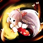  angry bow bug butterfly chibi fire fujiwara_no_mokou grey_hair hair_bow highres insect long_hair open_mouth solo touhou very_long_hair yume_shokunin |_| 