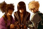  armor black_eyes black_hair blonde_hair blue_eyes flynn_scifo glasses go_(uzo-muzo) long_hair male_focus multiple_boys ponytail raven_(tales) surcoat tales_of_(series) tales_of_vesperia white_background yuri_lowell 