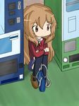  aisaka_taiga bag brown_eyes brown_hair handbag kirbym sitting solo thighhighs toradora! vending_machine 