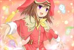  bad_id bad_pixiv_id brown_hair candy_(rune_factory) cape dress hat highres musical_note okitsune_(okitsune-sama) purple_eyes rune_factory rune_factory_frontier smile solo 