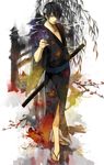  bad_id bad_pixiv_id black_hair bug butterfly eyepatch gintama insect japanese_clothes kiseru male_focus mg_(mica) pipe sandals solo sword takasugi_shinsuke weapon 