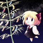  bamboo blonde_hair chibi fang hair_ribbon highres necktie ribbon rumia solo tanabata touhou yume_shokunin |_| 