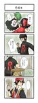  3girls 4koma aodu_fumiyoshi clothes_writing comic hakurei_reimu highres luna_child minigirl multiple_boys multiple_girls pokemon pokemon_(game) pokemon_frlg red_(pokemon) red_(pokemon_frlg) team_rocket touhou touhou_ningyougeki translated wriggle_nightbug 