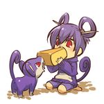  :o blush cheese eating food gen_1_pokemon hair_rings hitec hood hoodie kneeling moemon open_mouth personification pokemon pokemon_(creature) purple_hair rattata red_eyes shorts sweater tail 