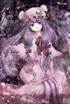  bow dress hair_bow hair_ribbon hat kyoma_(yellowxcake) long_hair magic_circle patchouli_knowledge purple_eyes purple_hair ribbon solo touhou 