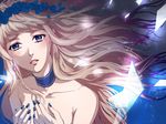  blonde_hair blue_eyes blue_nails blush choker earrings fingernails jewelry long_hair macross macross_frontier nail_art nail_polish sheryl_nome single_earring solo tokiwa_(breeze_of_film) wreath 