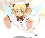  bad_id bad_pixiv_id blonde_hair blush chestnut_mouth drill_hair falling hat luna_child nullmoji red_eyes solo tears touhou tripping wings 