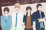  bad_id bad_pixiv_id black_hair blonde_hair durarara!! formal glasses heiwajima_shizuo kadota_kyouhei kishitani_shinra male_focus multiple_boys orihara_izaya tomio_(crowns) 