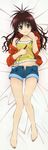  absurdres barefoot brown_hair casual dakimakura full_body highres ladle long_hair lying non-web_source off_shoulder on_back open_fly shorts solo to_love-ru unzipped yellow_eyes yuuki_mikan 