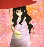  black_hair flower grey_eyes itoshiki_rin japanese_clothes kimono long_hair sayonara_zetsubou_sensei screencap solo umbrella very_long_hair 