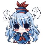  :3 blue_hair blush_stickers chibi hat itotin kamishirasawa_keine long_hair ribbon solo touhou translated 