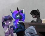 black_hair blue_eyes cloak clothing cosmic_hair equine eyelashes feathered_wings feathers female friendship_is_magic hair horn magnaluna male mammal membranous_wings my_little_pony open_mouth princess_luna_(mlp) purple_eyes purple_hair sitting smile standing teeth tongue twilight_sparkle_(mlp) unicorn urple_fur winged_unicorn wings 