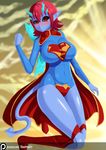  1girl blue_skin cosplay dc dc_comics demon_girl haarmades horn original red_eyes red_hair solo supergirl 