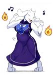  anthro breasts caprine clothed clothing dancing denzeltip eyes_closed female front_view goat horn mammal open_mouth robe simple_background slightly_chubby smile solo standing toriel traditional_media_(artwork) undertale video_games white_background 