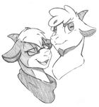  ambiguous_gender caprine denzeltip duo eyewear feral glasses goat horn mammal monochrome open_mouth smile 