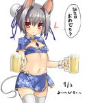  alcohol alternate_costume animal_ears bangs beer beer_mug blush bow bowtie breasts bun_cover closed_mouth commentary_request cowboy_shot cup dated eyebrows_visible_through_hair greatmosu grey_hair groin hair_between_eyes hair_intakes happy_birthday heart highres holding holding_cup jewelry looking_at_viewer midriff mouse_ears mouse_tail navel nazrin pendant red_eyes short_sleeves simple_background small_breasts smile solo speech_bubble stomach tail thigh_gap thighhighs touhou translated white_background white_legwear wrist_cuffs yellow_bow yellow_neckwear zettai_ryouiki 