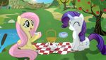  apple basket beverage cutie_mark duo equine feathered_wings feathers female feral fluttershy_(mlp) food friendship_is_magic fruit fur hair horn lake long_hair magic_glow mammal my_little_pony outside pegasus pink_hair purple_hair rarity_(mlp) shutterflyeqd summer tea tree unicorn water wings yellow_feathers 