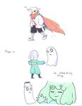 aftertale ambiguous_gender animated_skeleton blood bone clothing coat comic dialogue english_text geno_sans_(aftertale) ghost happy hat human loverofpiggies male mammal napstablook not_furry protagonist_(undertale) scarf shorts simple_background skeleton smile spirit text undead undertale video_games white_background wounded 