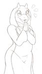  anthro caprine clothed clothing denzeltip eyewear female glasses goat mammal monochrome open_mouth smile solo standing toriel undertale video_games 