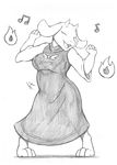  anthro caprine clothed clothing dancing denzeltip female goat mammal monochrome open_mouth smile solo standing toriel undertale video_games 