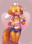  anthro bulge candy canine clothed clothing coff crossdressing cute dog eyewear food girly glasses lollipop male mammal mały_pączek simple_background solo young 