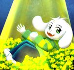  2017 anthro asriel_dreemurr boss_monster caprine clothed clothing crying flower fur goat long_ears looking_at_viewer lying male mammal open_mouth plant shirt smile solo spotlight tears tuft undertale video_games white_fur wycicus 