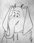  anthro black_and_white clothing elephant eyelashes female freckles hair hoodie ilonacho mammal meena_(sing) monochrome sing_(movie) smile solo traditional_media_(artwork) 