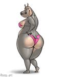  2017 big_butt bikini breasts butt clothing female gloria_(madagascar) hippopotamus kostos_art looking_at_viewer looking_back madagascar mammal slightly_chubby smile solo swimsuit 