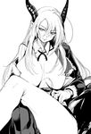  1girl beast_dominator breasts horns large_breasts monochrome pointy_ears shadowverse solo vampire 
