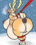  anthro antlers anus arms_tied belly big_belly big_breasts big_butt bound breasts butt cervine female green_eyes horn lips mammal muzzle_(object) muzzled nipples nude obese overweight overweight_female puffy_anus pussy reindeer side_boob snow solo winter yagi-no-baka 