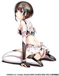  anemori_ayano black_hair blue_eyes boots elbow_gloves full_body gloves hair_ornament hairclip high_heels misaki_kurehito ragnastrike_angels short_hair simple_background sitting solo thigh_boots thighhighs wariza white_background 