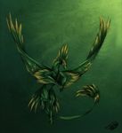  2012 ambiguous_gender digital_media_(artwork) dragon feathered_dragon feathered_wings feathers green_background green_feathers green_theme natoli nude simple_background solo watermark wings 