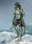  2012 abs anthro black_hair clothed clothing day digital_media_(artwork) eyewear goggles hair holding_object lizard male natoli navel outside pale_eyes reptile scalie snow snowing solo topless 