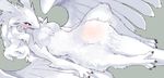  blue_eyes blush claws digitigrade dragon fur furred_dragon lying on_back white_fur wings wkar 