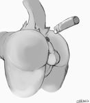  2017 anus balls black_and_white butt digital_media_(artwork) disembodied_penis duo erection fur humanoid_penis male male/male monochrome oddchurch penis raised_tail signature simple_background white_background 