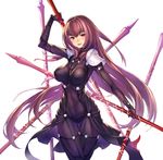  bodysuit covered_navel covered_nipples fate/grand_order fate_(series) long_hair nadare-san_(nadare3nwm) polearm purple_hair red_eyes scathach_(fate)_(all) scathach_(fate/grand_order) shoulder_pads solo spear weapon 