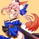  1girl blush brown_eyes caster_(fate/extra) fate/extra fate_(series) fox_ears fox_tail long_hair pink_hair solo 